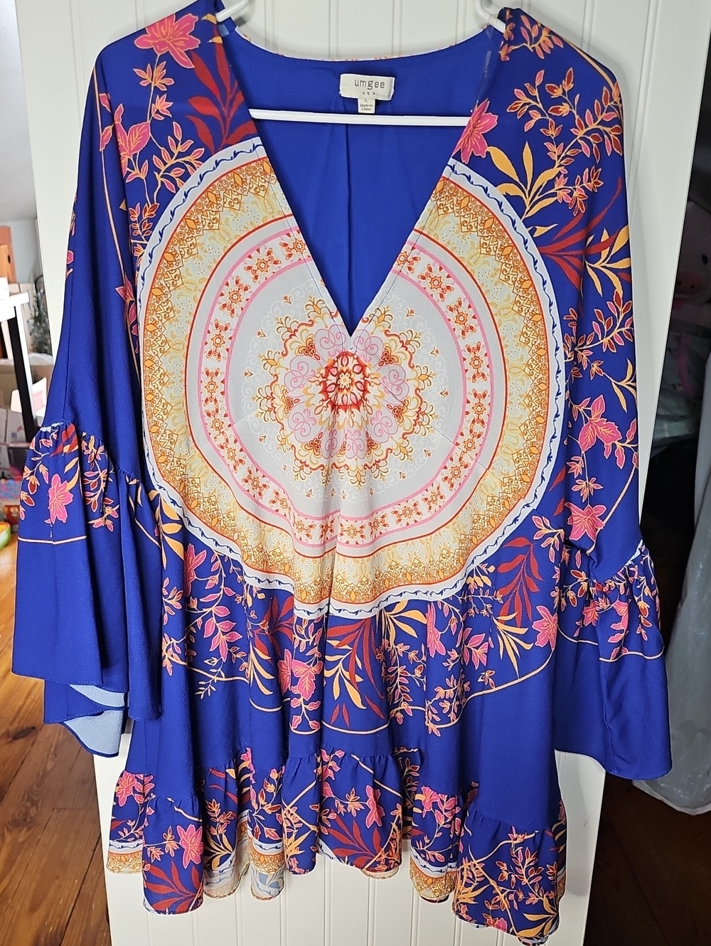 Umgee Royal Blue Floral Medallion V-Neck Tunic